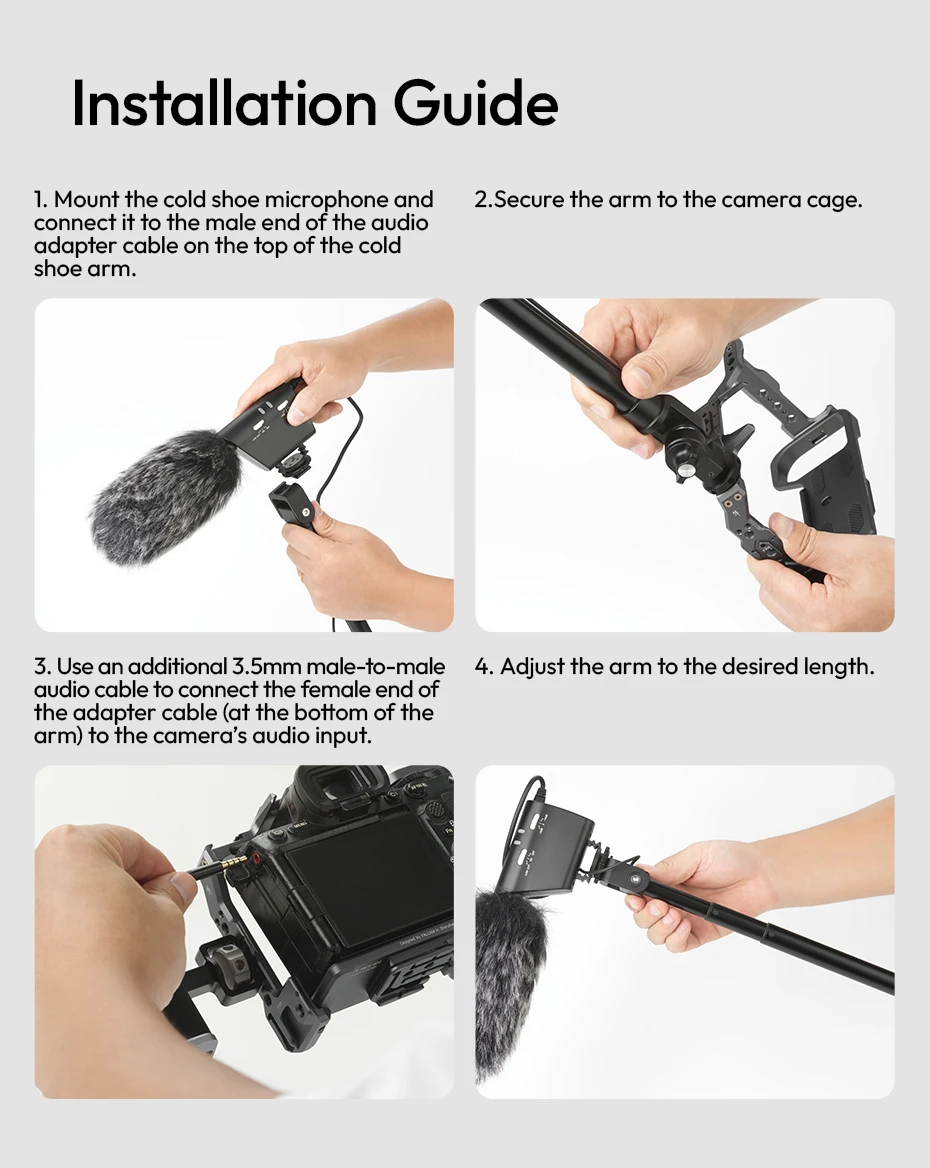 Mic Boom Pole Arm Microphone Stand 1M with Dual Cold Shoe Mount for DSLR Camcord