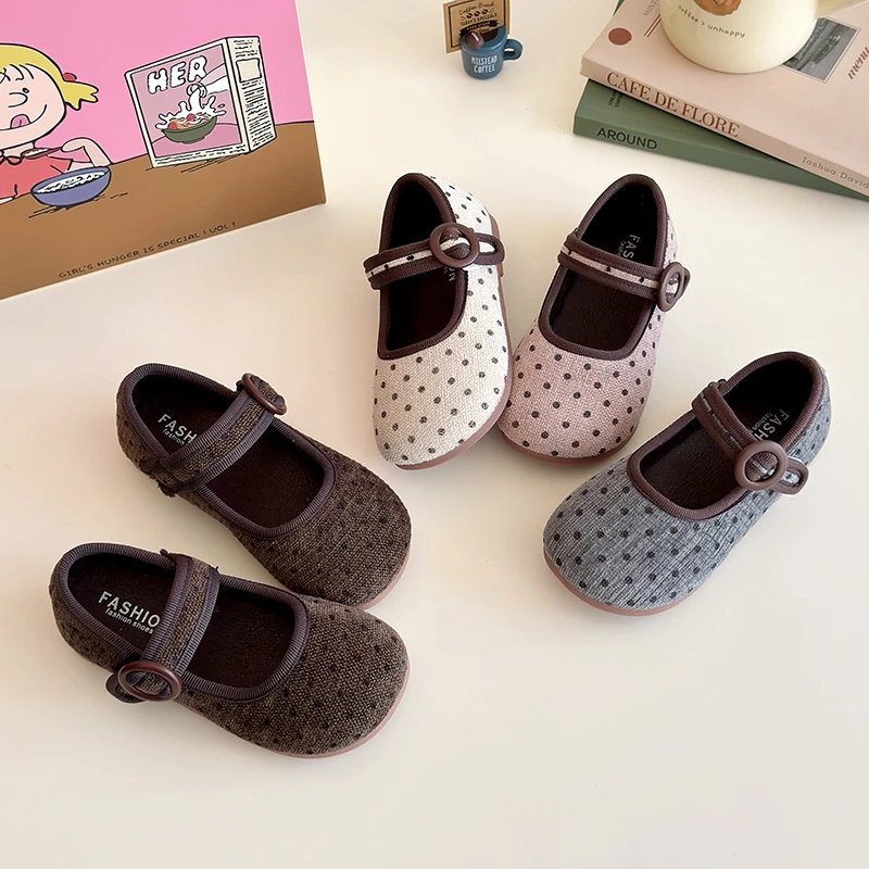 New Spring Autumn Girls Leather Shoes Fashion Dot Polka Printed Children's Flats Causal Soft Bottom Kids Princess Ballet Shoes 2