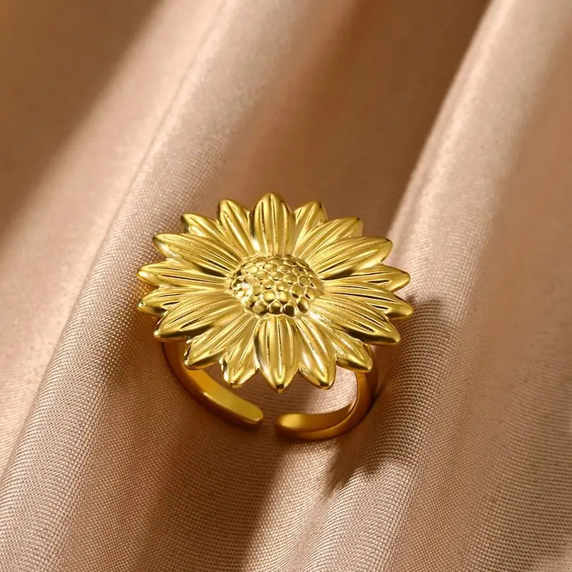 Sunflower Rings Gold Stainless Steel Vintage Party Band