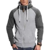 Winter Fashion Fitness Sports Men's Casual Splicing Color, Insert Shoulder Sleeve Hooded Thickened Straight-Through Hoodie 2
