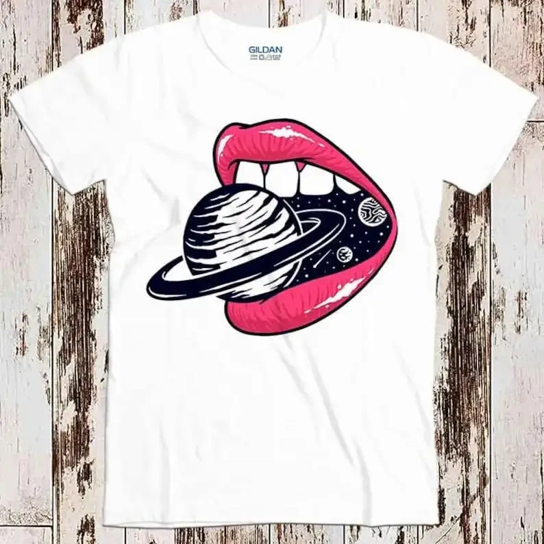 

Saturn Lips Biting The Universe Jupiter Art Super Cool Best Gift Top Tee T Shirt 8835