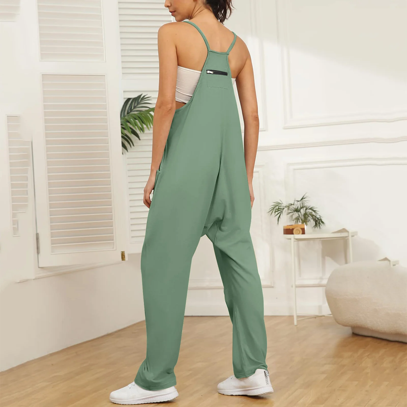 

Лидер продаж 2023, повседневный Свободный комбинезон, женский летний длинный комбинезон на бретелях-спагетти, однотонный элегантный комбинезон