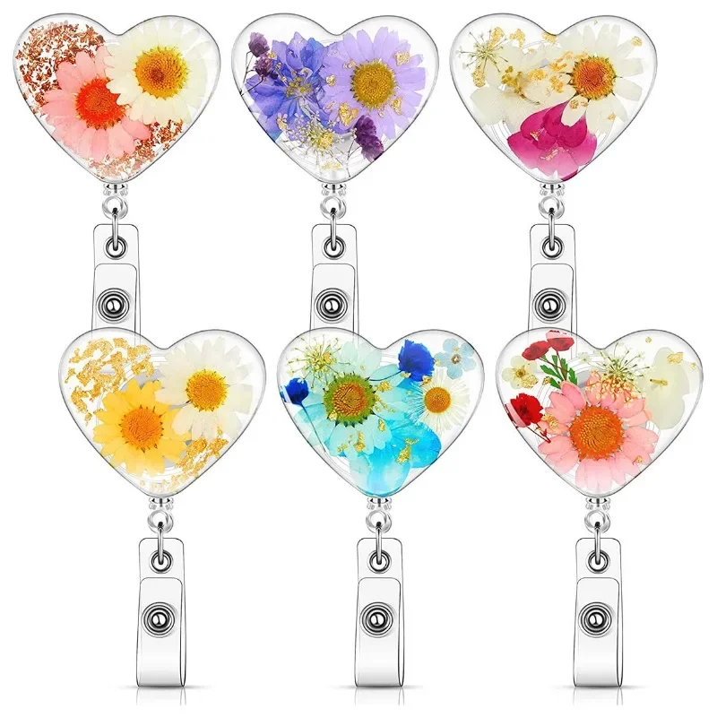 

1pc Heart Shape Sunflower Badge Reel Heavy Duty Retractable Aligator ID Tag Pass Work Card Clip Doctor Badge Holder Clips Reels