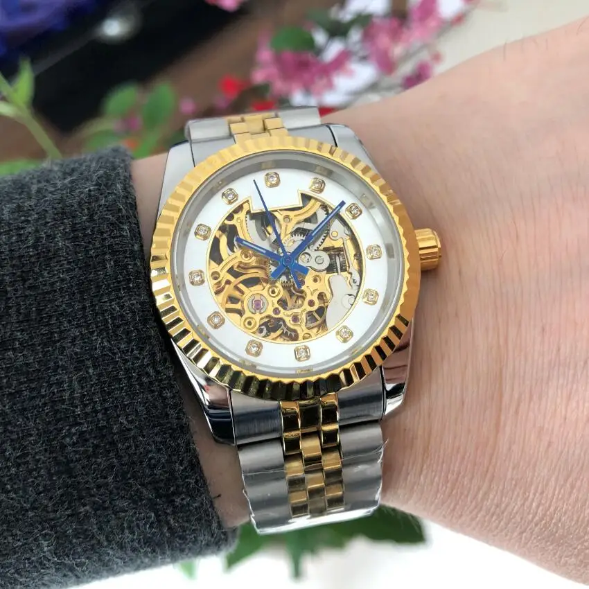 

36.5mm Luxury TianJin M182SK 21 Jewels Automatic Mechanical Movement Blue Hands Men's Watches Hollow Out GR61-22