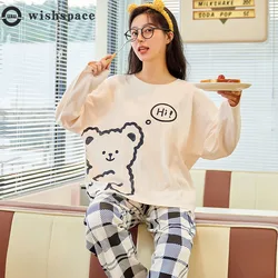 Han Edition Sweet Big Yards Long Sleeve Pajamas Female Trouser Suit the New Ms Web Celebrity Hot Style Household to Take