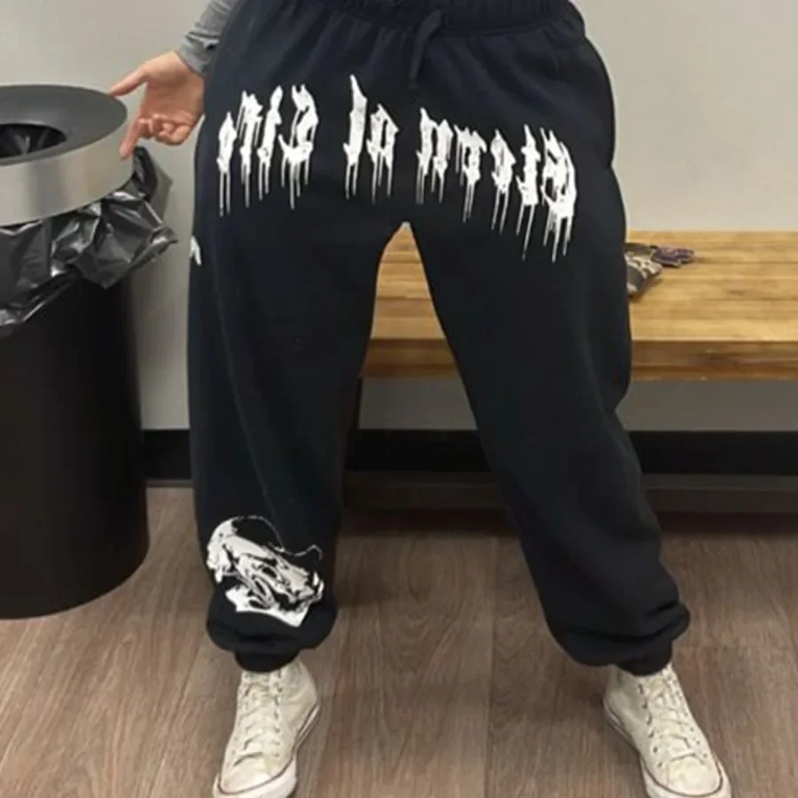 Men's Casual Sport Fitness Running Long Pants Spring Autumn Mesh Print Cuffed Trousers Comfortable Breathable Men's Long Trouser