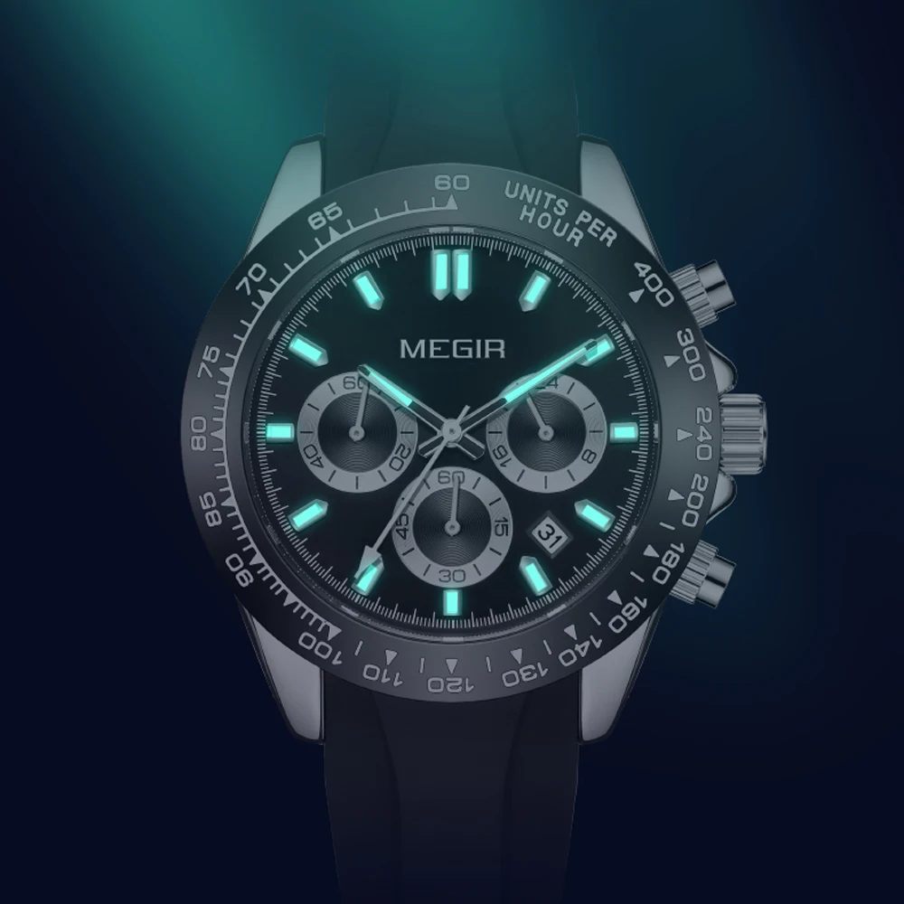 MEGIR Sports Chronograph Quartz Watch for Men Silicone Strap Waterproof Luminous Army Military Wristwatch Relogio Masculino