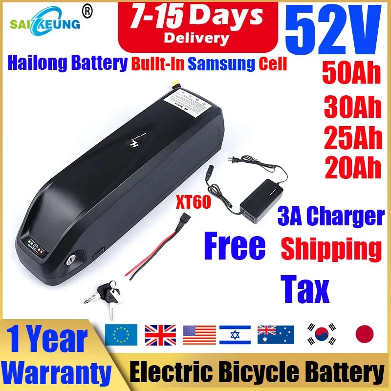 

Hailong 52v 28ah аккумуляторная батарея для электровелосипеда 2000w Bafang Boite 48v 20ah 24ah 30ah 40ah 50ah литиевая батарея с зарядным устройством 3A