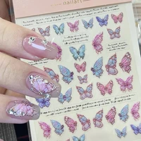 1PC Flash Butterfly Flowers 3D Nail Stickers Self-Adhesive Slider Nail Art Flowers  Decorations Decals Manicure Accessorie 1
