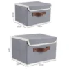New Linen Fabric Foldable Storage Box Cube Closet Organizer for Toys Shelves Clothes with Lid Faux Leather Handles 1