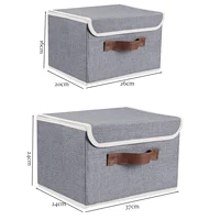 New Linen Fabric Foldable Storage Box Cube Closet Organizer for Toys Shelves Clothes with Lid Faux Leather Handles 1
