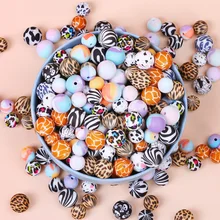 

100pcs 12mm Silicone Teething Beads Tie Dye Leopard Terrazzo Dalmatian Beads DIY Chewable BPA Free Pacifier Clip Making