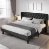 King Size Bed Frame with Button Tufted Wingback Headboard, Modern Upholstered Bed Frame with Solid Wooden Slats Support 1