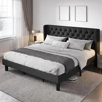 King Size Bed Frame with Button Tufted Wingback Headboard, Modern Upholstered Bed Frame with Solid Wooden Slats Support 1