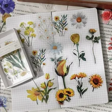 

40Pcs Flowers Plant Decorative Washi Stickers Sunflower Daisy Leaves Scrapbooking Stick Label Diary Stationery Album Sticker