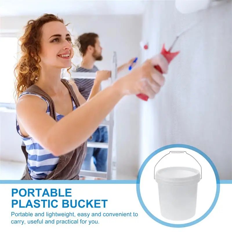 Set di 10 Secchi in Plastica Bianca con Manico e Coperchio