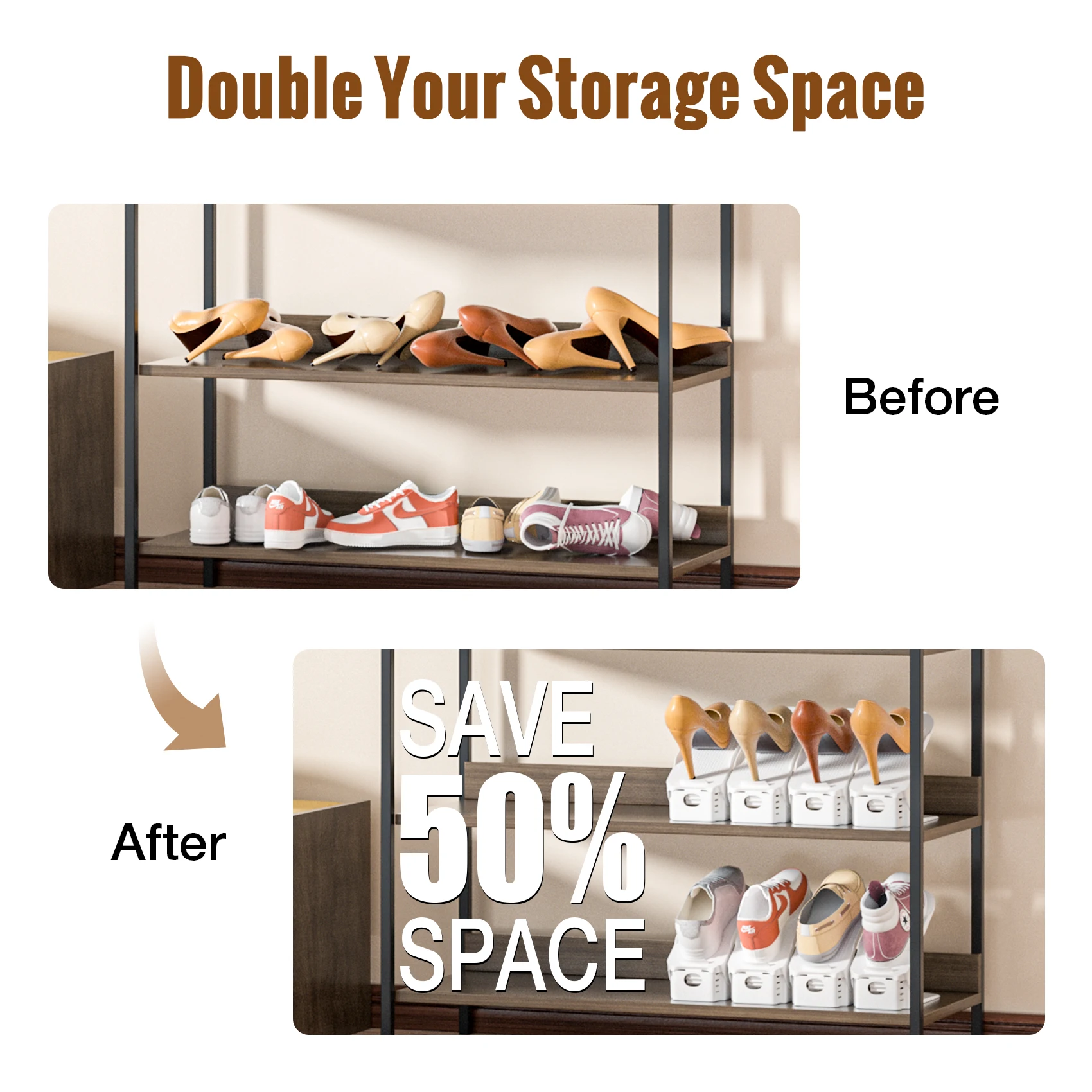 12 Pack Shoe Slots Organizer, Adjustable Shoe Rack Stacker Storage Space Saver, Double Deck Rack Holder for Closet