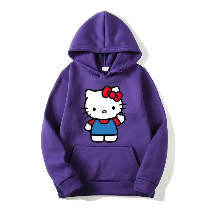 

Sanrio Hello Kitty Women's Anime Hoodie Fall Winter Long Sleeve Loose Thickened Pullover Y2K Oversized Sweatshirt Streetwear Wom