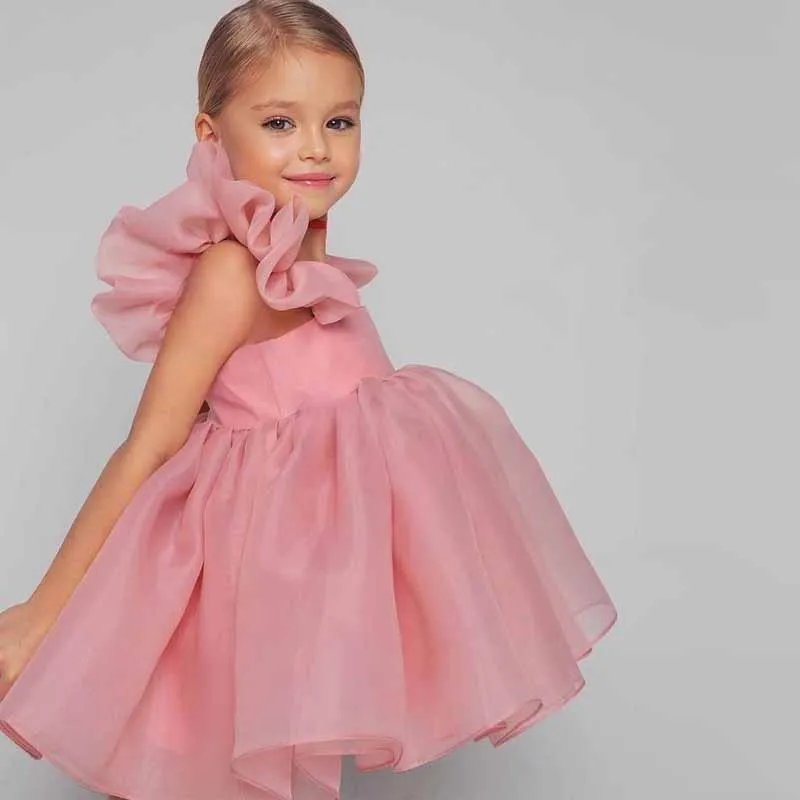 

Girls Elegant Fly Sleeve Princess Dress Baby Kids Fashion Pink Birthday Party Clothing Children Tutu Dresses Ball Gown Summer
