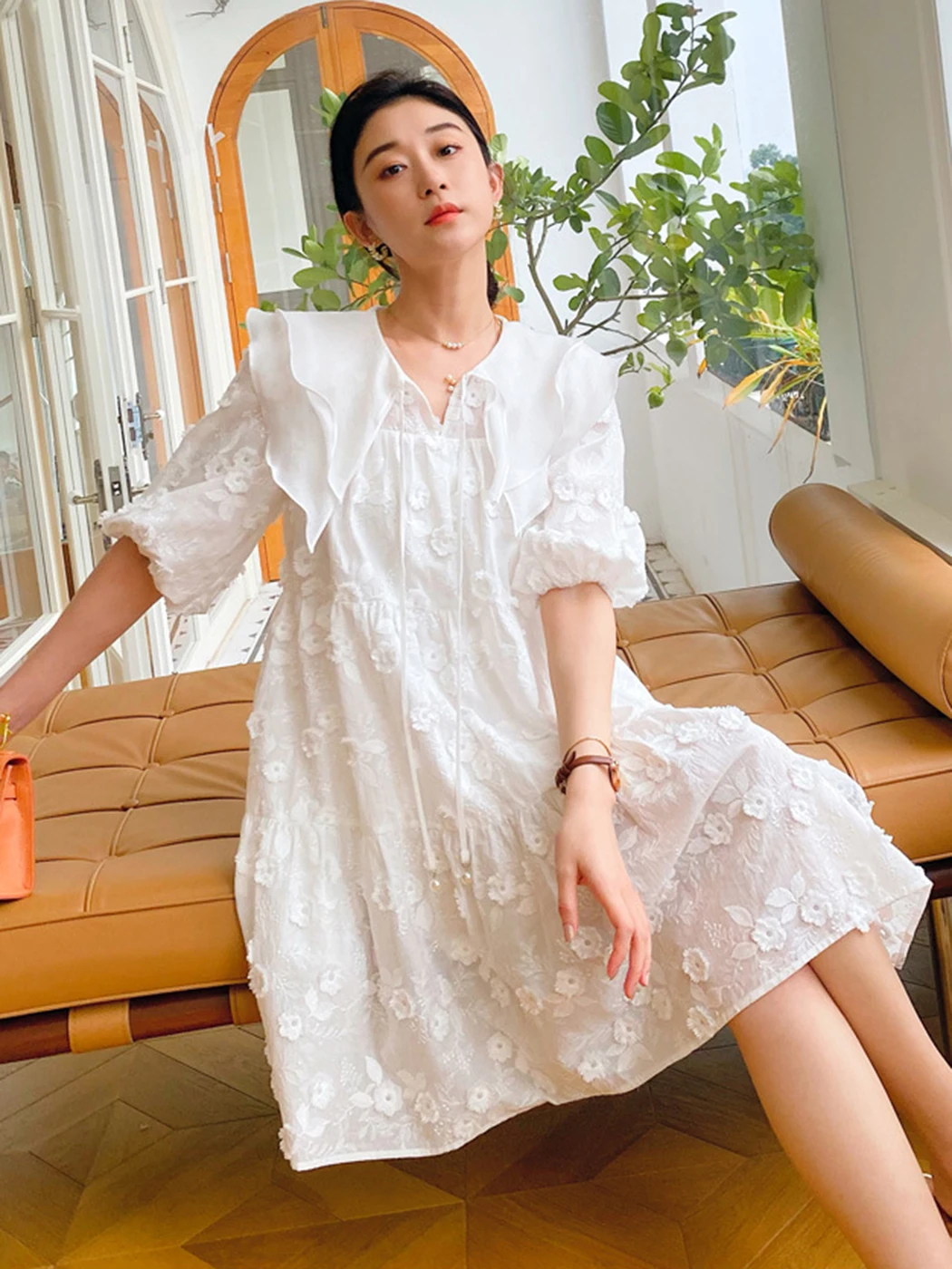 

Jastie 2023 Summer Women Dress French Design Floral Embroidery Dresses White Woman Causal Beach Bohemian Dress Femme Vestidos
