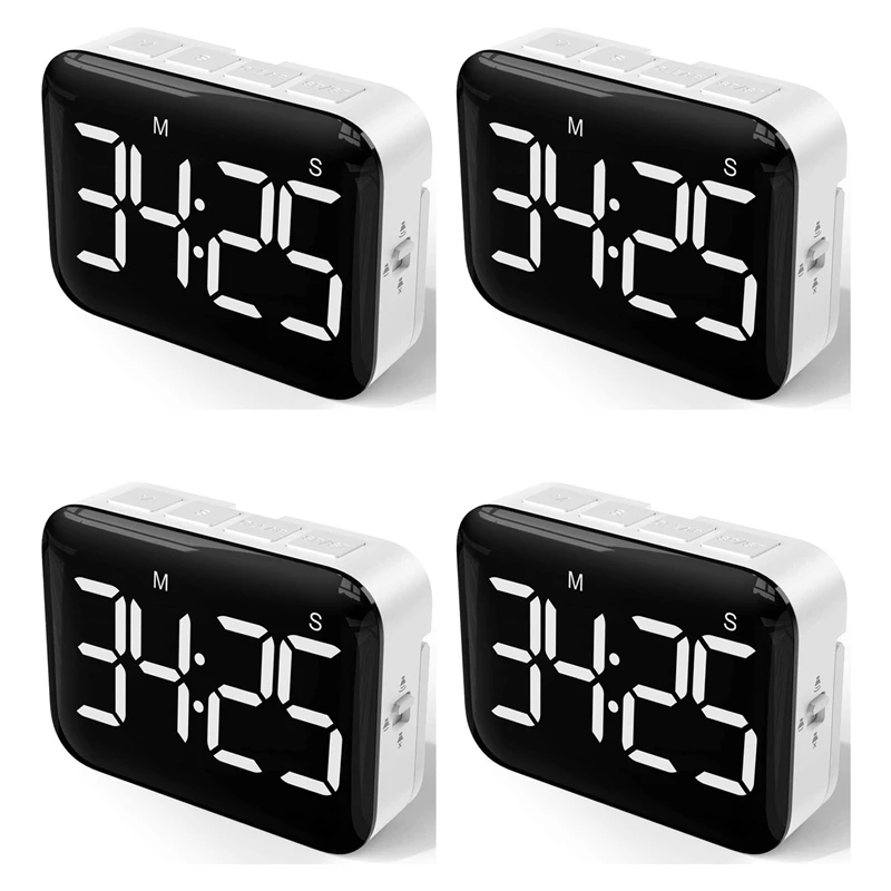 

4X Digital Kitchen Timer - Magnetic Countdown Count Up Timer With Large LED Display Loud Volume For Cooking And For Kids