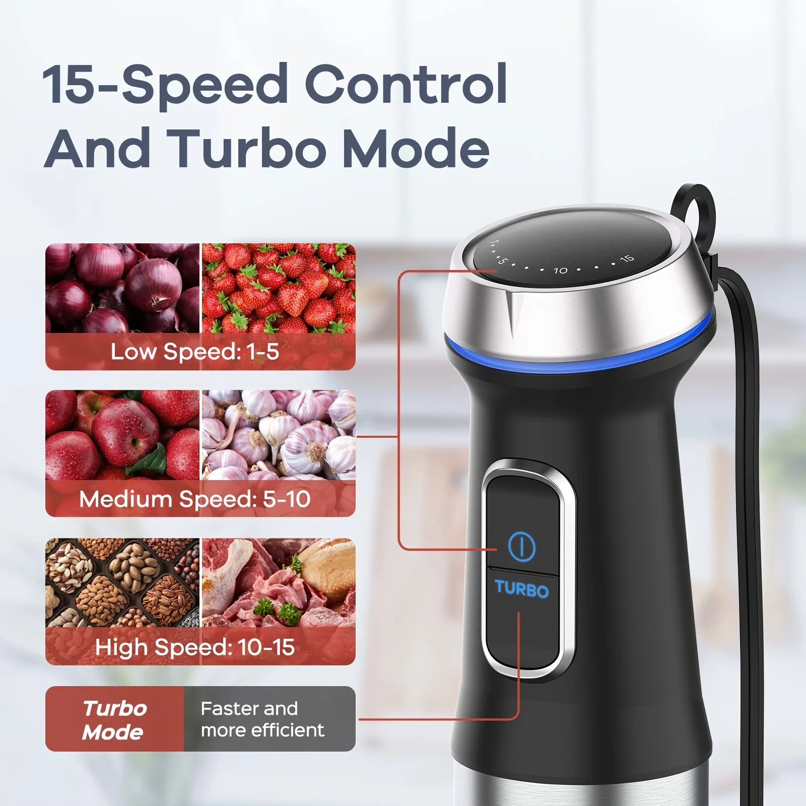 usGaniza Handheld Immersion Blender, 7-in-1 Hand Blender, 15 Variable Speed And Turbo Modes Emulsifying Blender Stainless Steel Stick Blender With 50.72oz Food Processor And 6 Other Pieces, Meat Chopper, Christmas Giftsd 5