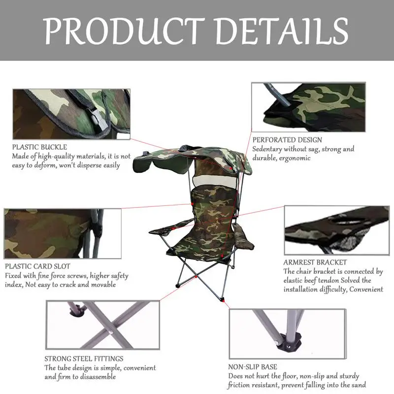 Camping Folding Chair With Shade Canopy For Outdoor Lightweight Camping Stool Lounge Chair Foldable Seat fishing