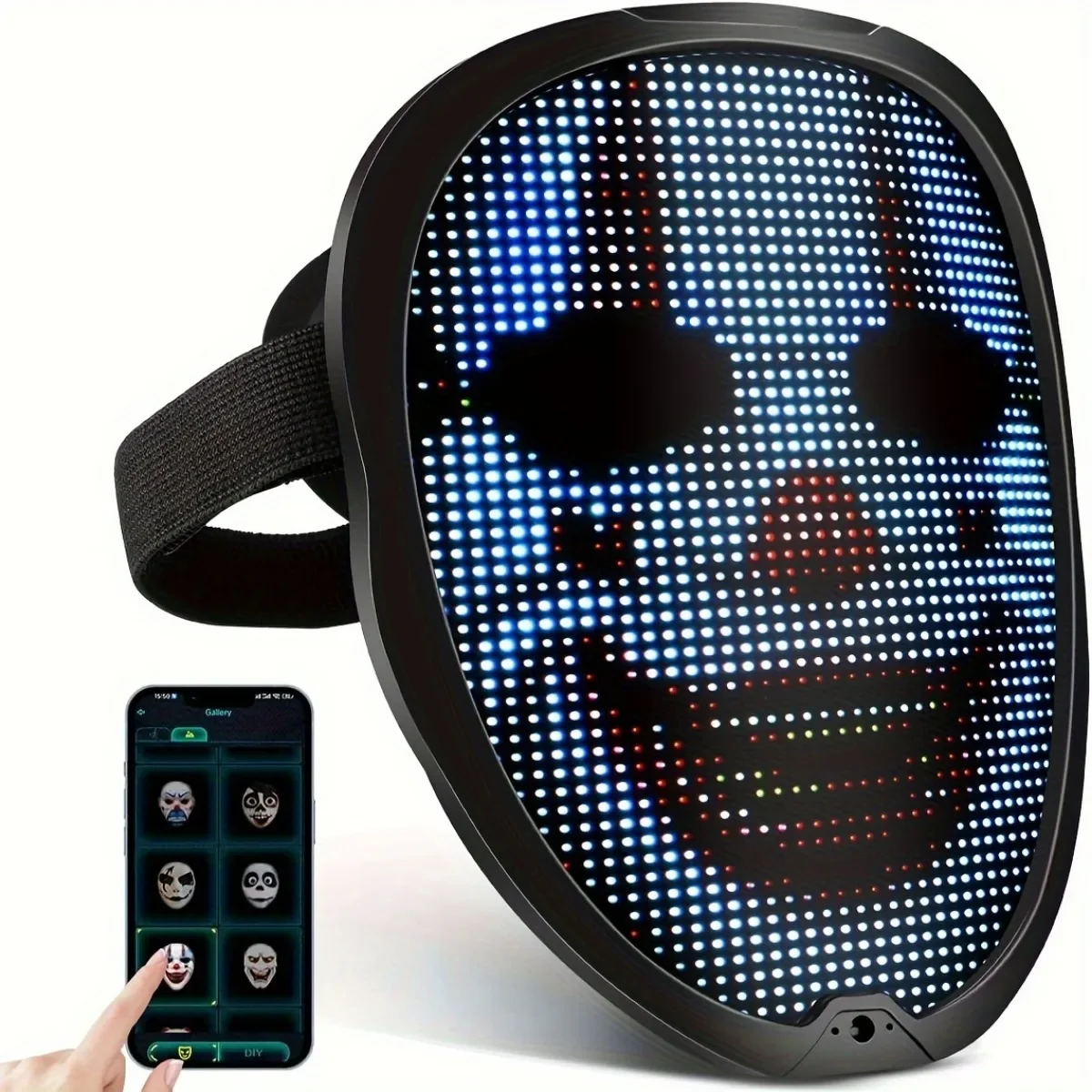Halloween Face Transforming LED Mask with App Controlled DIY Photoes Mask for Party Bar Halloween Music Events Display Supplies