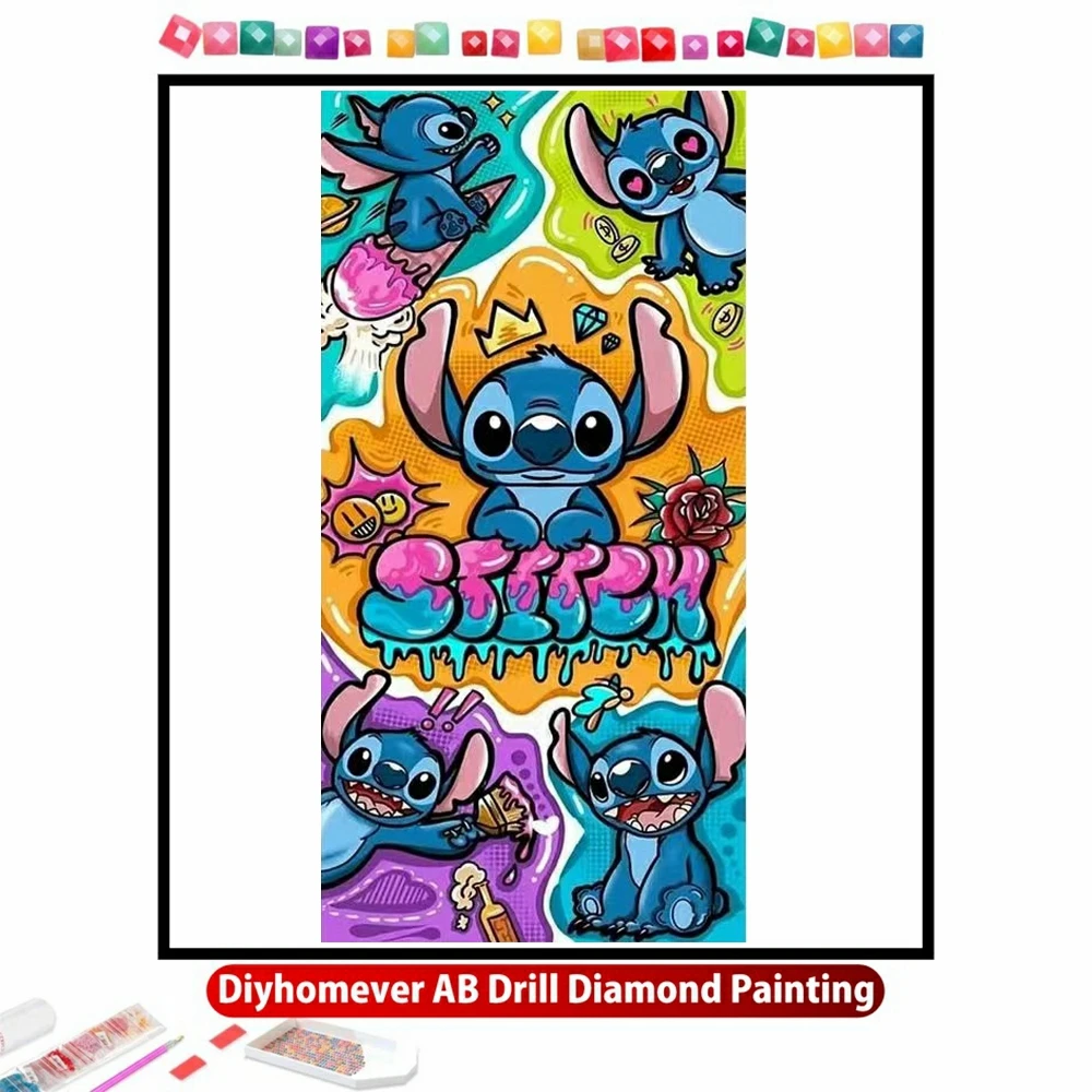 

Lilo and Stitch 5D DIY AB Diamond Painting Mosaic Disney Cartoon Cross Stitch Rhinestones Handmade Embroidery Children's Gift