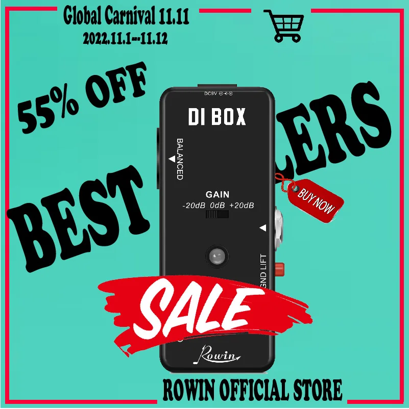 Direct Box Guitar Bass Passive DI Box With Cabinet Simulator 1/4 and XLR Ture Bypass Full Metal Case Rowin LEF-331