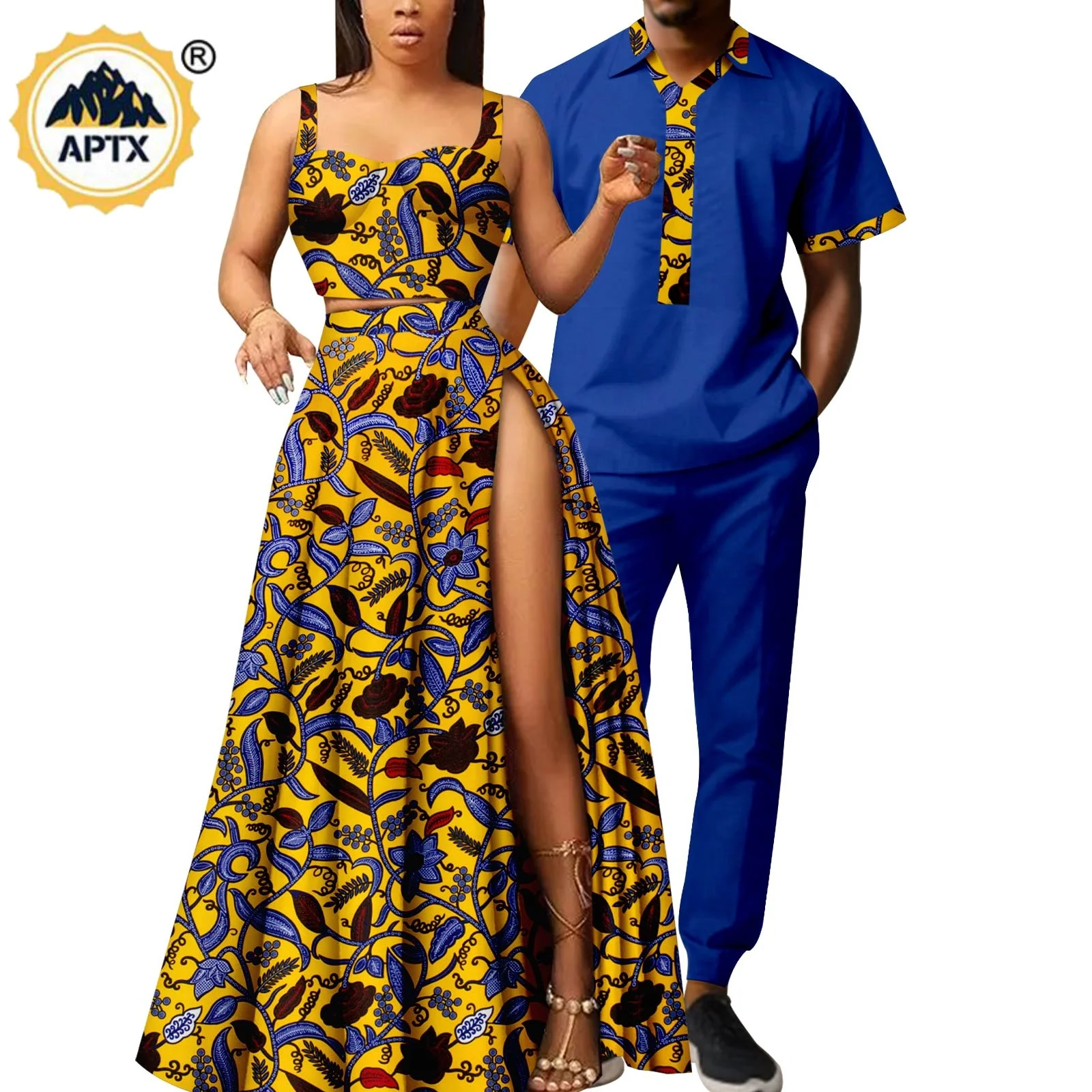 Summer Sexy Women Strap Print Split Long Dresses Matching Men Top and Pants  Sets Couple Outfits Bazin Riche Party Wear Y23C095 - AliExpress 200000532