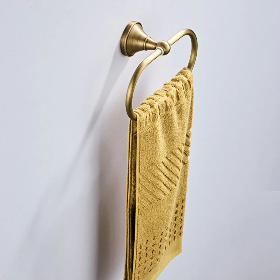 Antique Towel Ring Brass Brushed Oval Wall Mounted Lavatory Bathroom Towel Holder Shelf Hanger