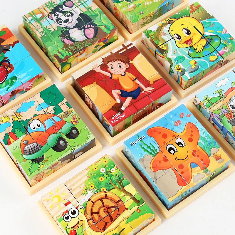 3D cube Wooden puzzle children's nine pieces six-sided wooden block tray children's Montessori learning educational puzzle toys 4