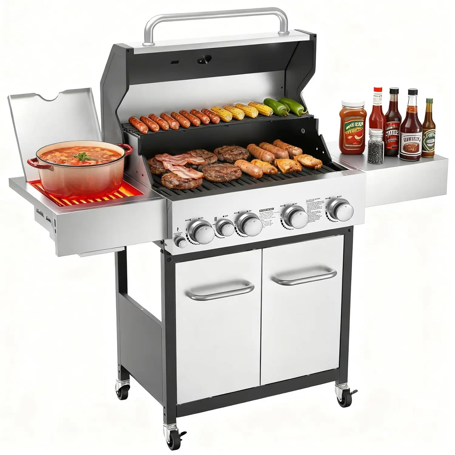 4 Burner Gas Grill with Side Burner, 4 Burner Outdoor Cooking Grill with Infrared Side Burner, Outdoor BBQ Grill, Customized 1
