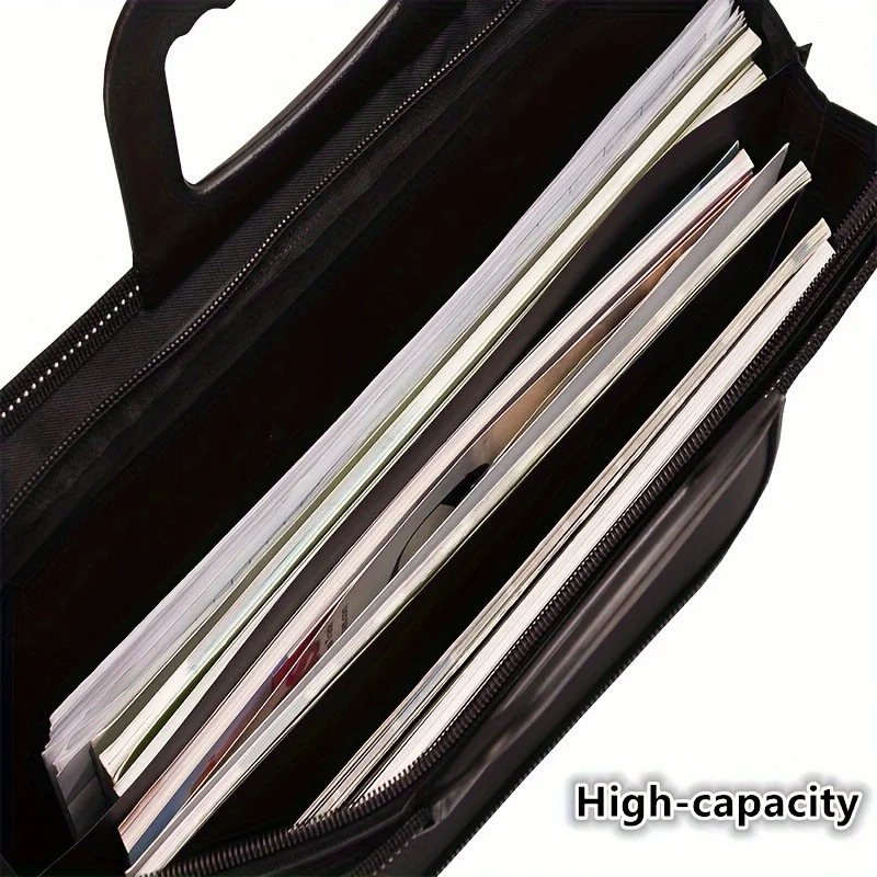 Leather Briefcase File Information Bag Portable A4 File Bag with Multiple Layers for Office, School, Travel