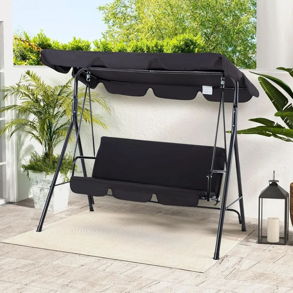 3-Seat Glider Porch Bench with Removable Cushion and Adjustable, Patio Swings 6