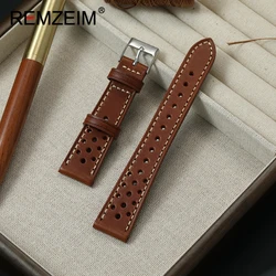 Vintage Handmade Sport Leather Watch Band - Universal Breathable Cowhide Wrist Strap - 22mm (Dark Brown)