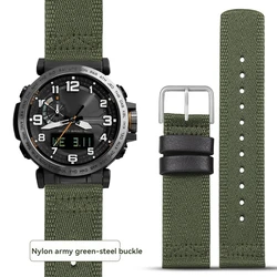 Durable Nylon Canvas Waterproof Wristwatch Band with Silicone Strap - 24mm (Green silver buckle)