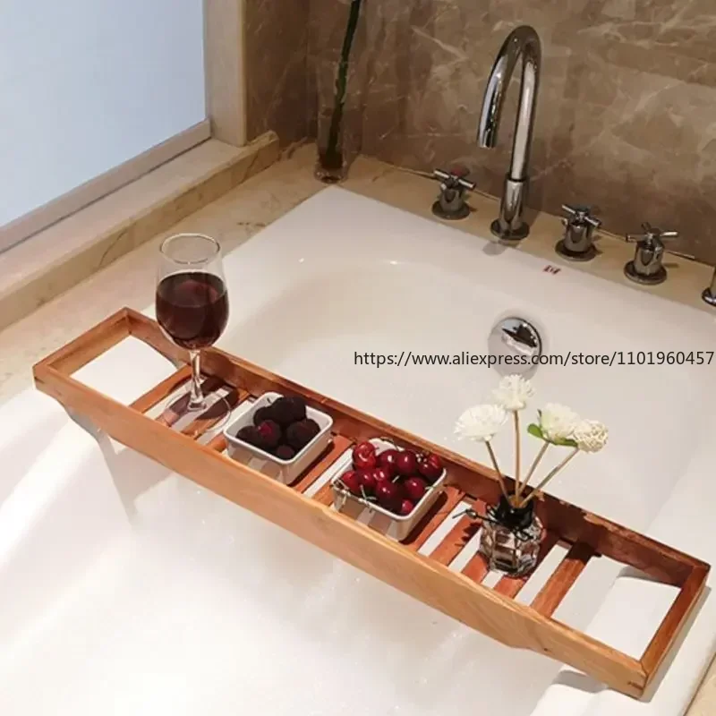 Bamboo Extension Antiskid Bathroom Multi Function Bathtub Shelf, Toilet Spa Tray, Accessories
