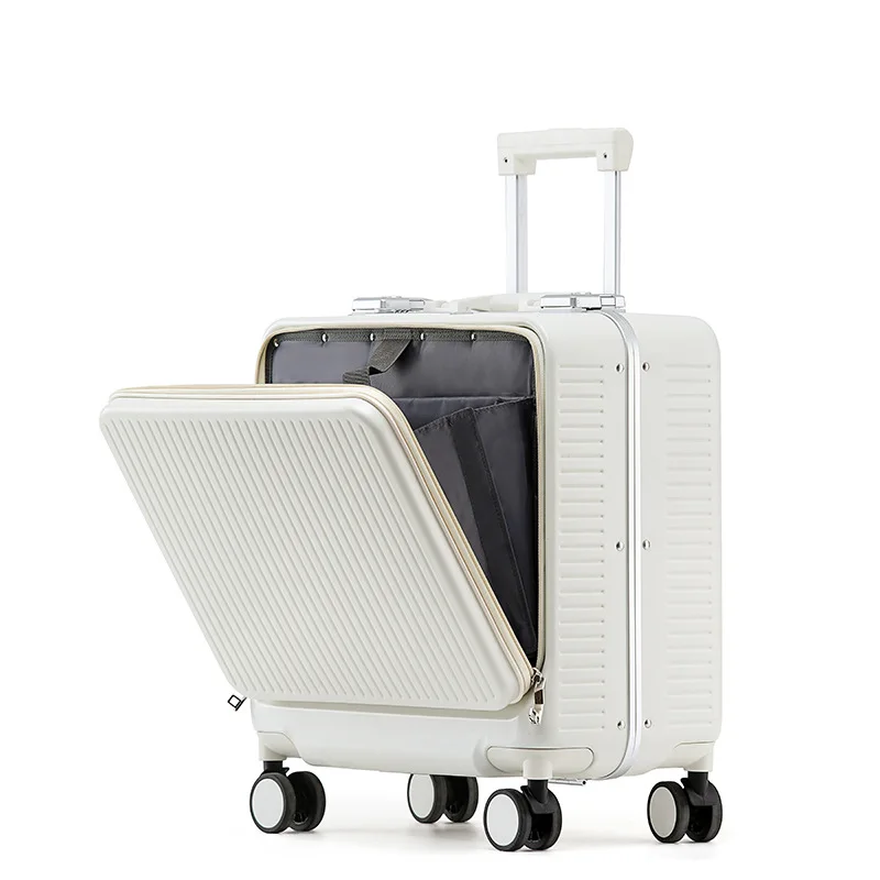 PLUENLI Luggage Women's Small Stewardess Boarding Case Lightweight Trolley Case Mute Universal Wheel Front Open Long Suitcase