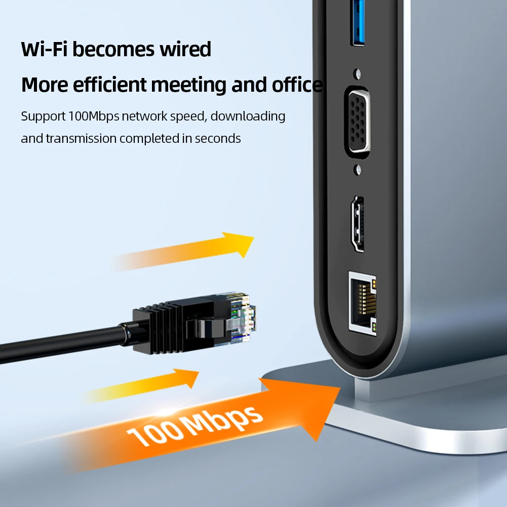12 in 1 동글 도킹 스테이션 속도 480Mbps 타입-C 허브 어댑터 SD/TF 카드 리더 타입 C 독 4K HDMI 호환 (델/PC용)