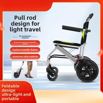 La sedia a rotelle ultraleggera può piegare gli anziani con disabilità per piccoli portatili portatili per uscire sul carrello a mano dell'aereo