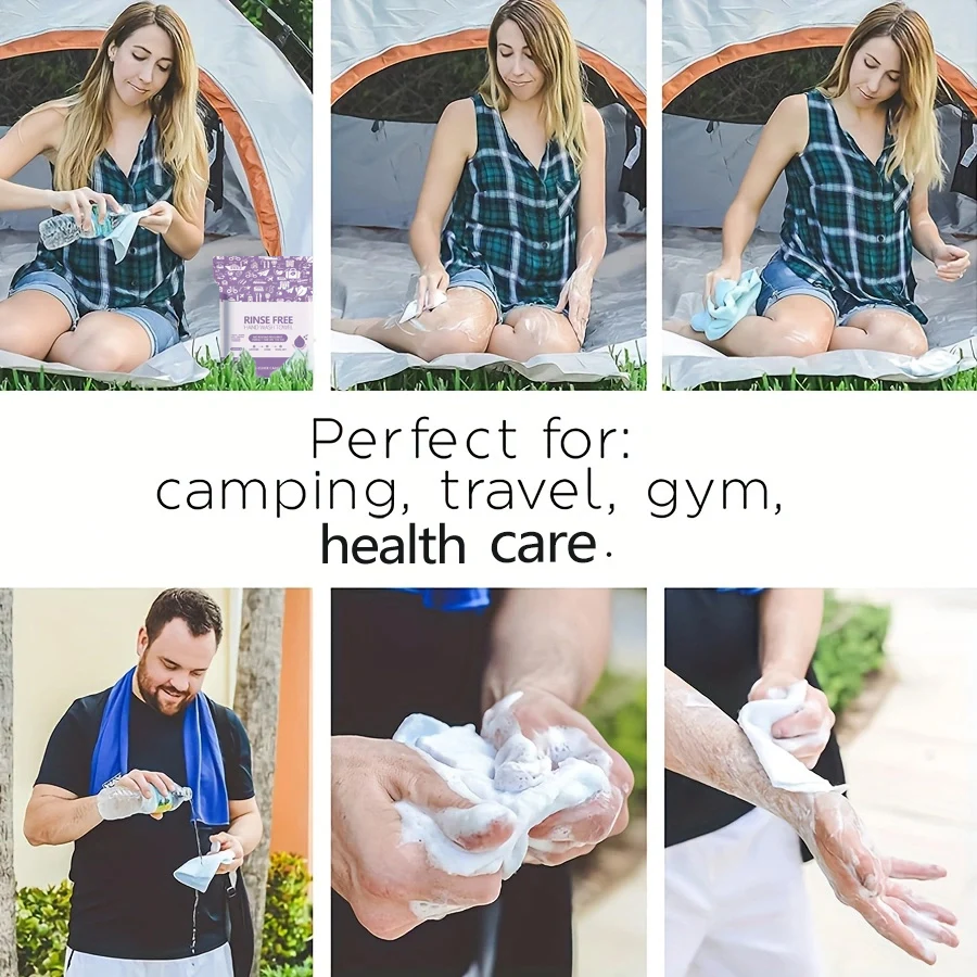 25 Pieces/75 Pieces 30*30cm Disposable Foam Hand Towel, Shower Towel, Rinse-Free Soap Towel, No Need to Rinse, Only Add Water, Rub Foaming, Wipe Foam, Suitable for Travel, Outdoor, Camping, Swimming, Fitness and Body Care 5