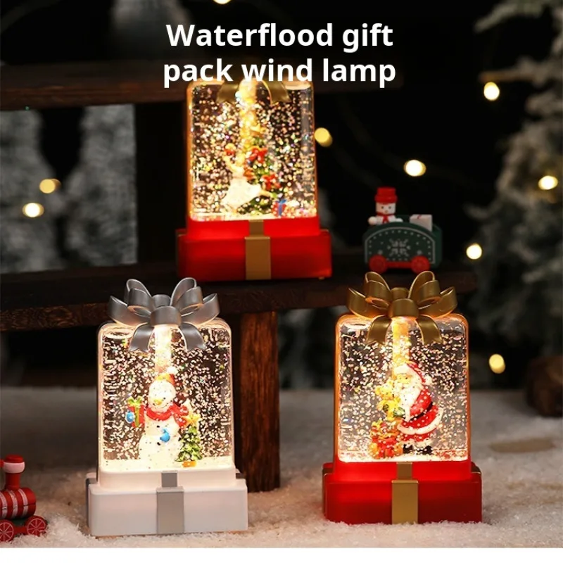 Lanterna In Stile Pupazzo Di Neve Ornamento Da Tavolo Luminoso Confezione Regalo Vista Interna Luce Notturna Riempita D'Acqua