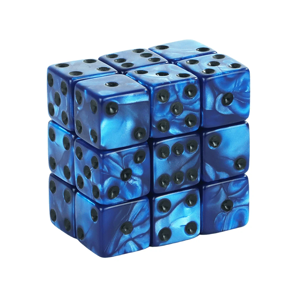 10-Piece Marble Acrylic Dice Set - Square Corner 16MM for Gaming and Entertainment