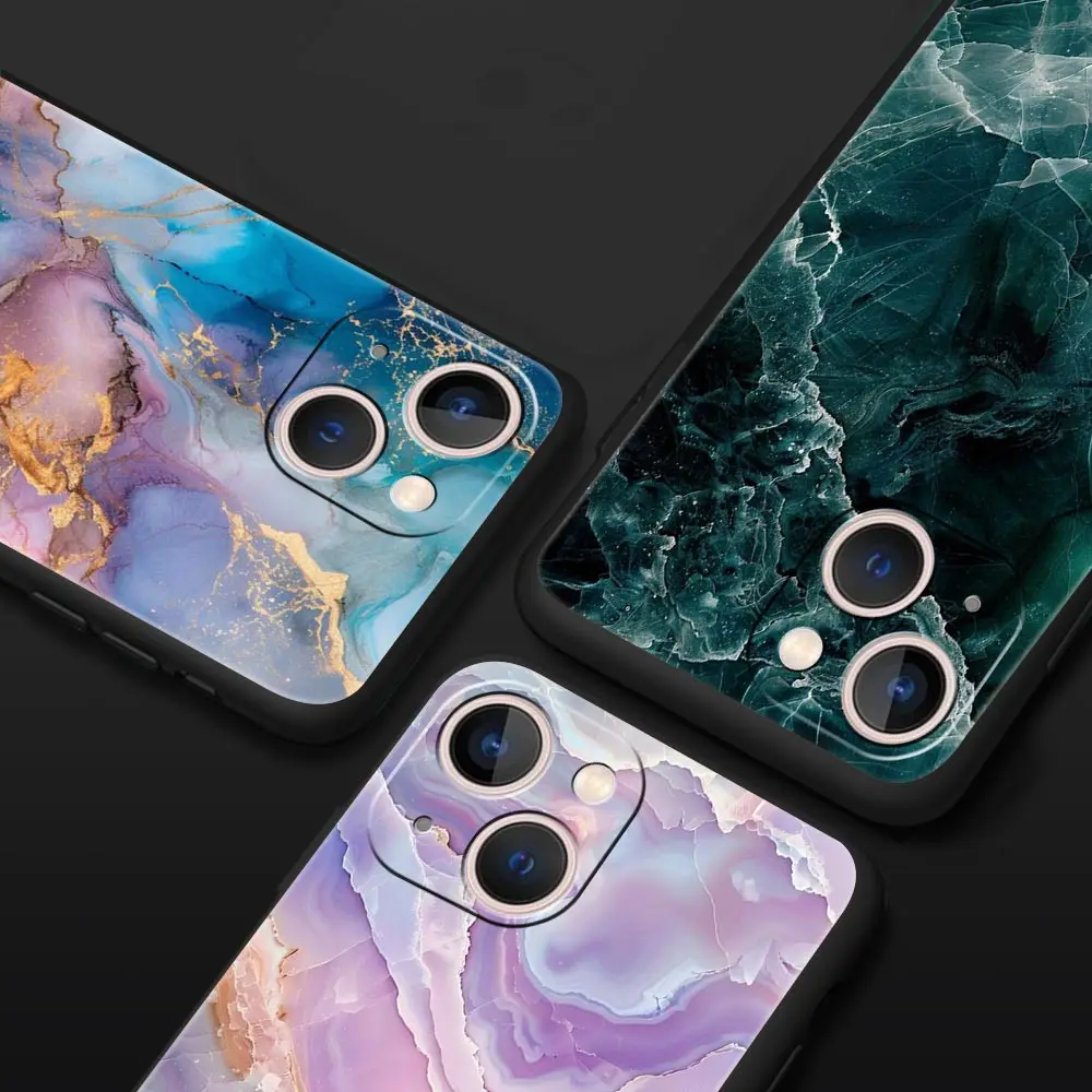 Elegant Black Marble Pattern Soft Silicone Phone Case - Fashionable Protective Cover