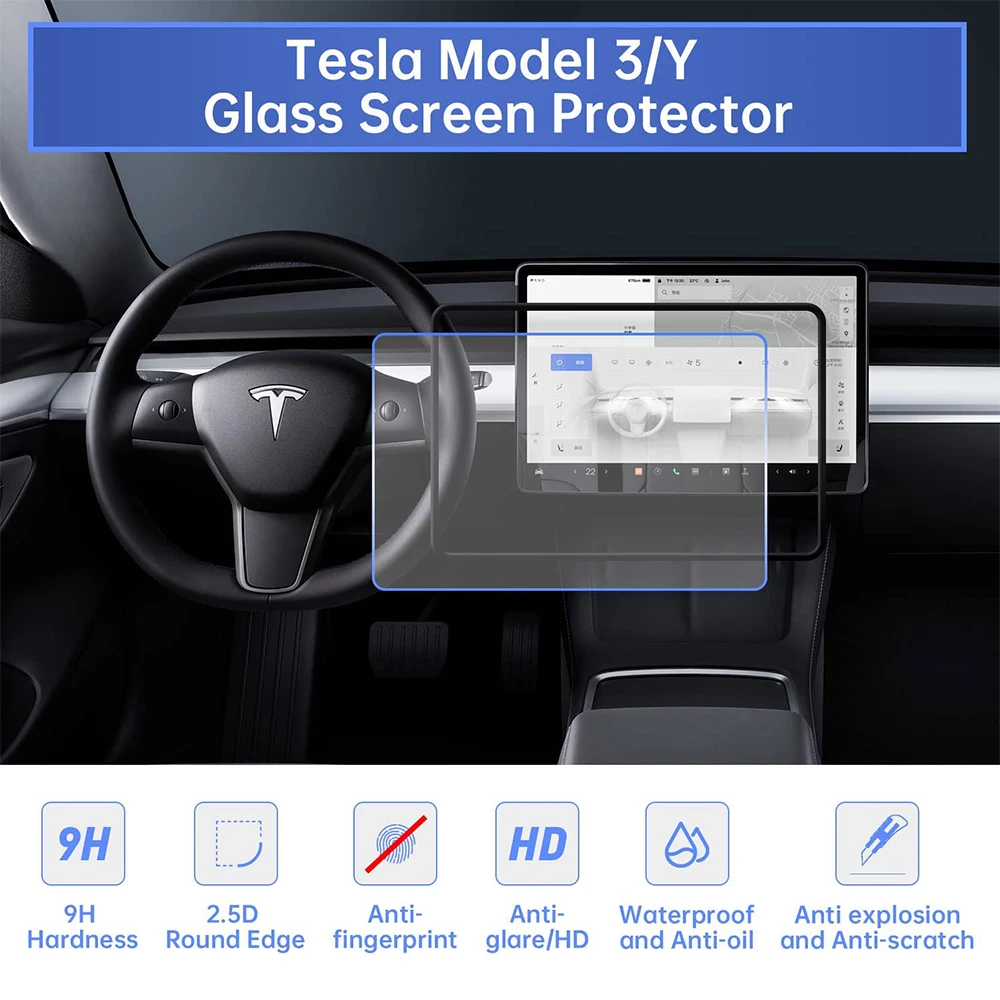 For Tesla Model 3 Y Tempered Glass Screen Protector Dashboard Touchscreen  Protective With Film Sticking Tool Crystal Clear Matte