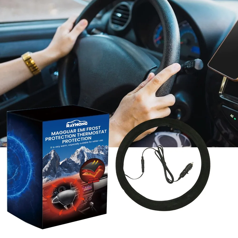 12V Heated Steering Wheel Cover Winter Warm Car Heating Hand Warmer Anti-slip Steering Wheel Heater Car Accessories steering wheel cover