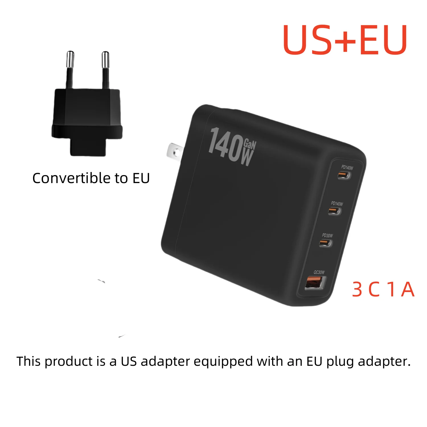 ตัวเลือกสินค้า หัวชาร์จ GaN 140W ชาร์จเร็ว 3 พอร์ต PD3.1 ขนาดเล็ก พกพาสะดวก