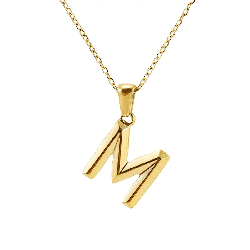 

Gold Initial Letter Pendants Necklace Stainless Steel Three-dimensional 26 Letters Pendants Charm Necklaces Women Jewelry